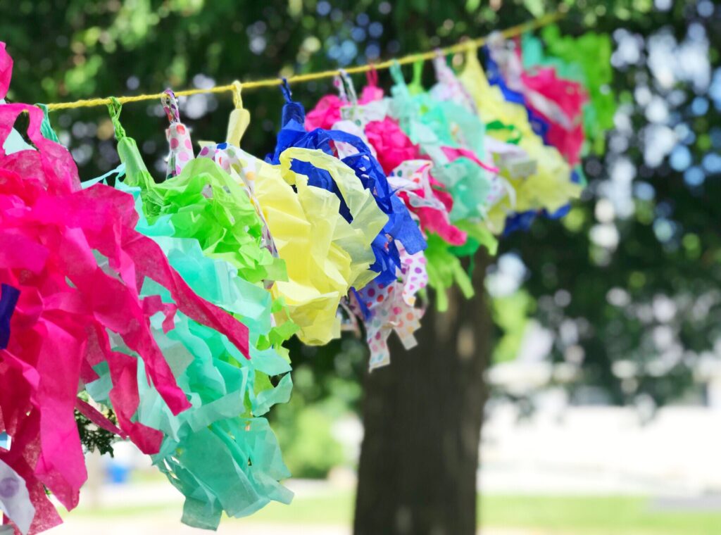 DIY tissue paper tassel garland with fringe