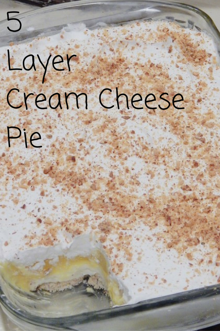 5 layered pudding cream cheese dessert. The star of the show? The nutty crust! YUM!