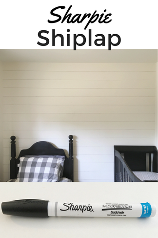 Sharpie shiplap!! Make faux planks by drawing a line on your wall with an oil based Sharpie marker! It looks completely real!!