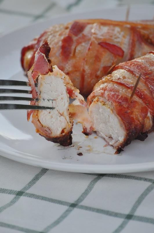 bacon wrapped chicken breast on a pellet smoker 