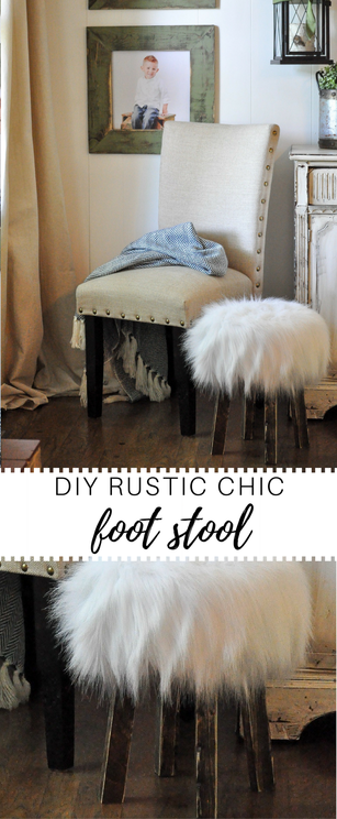 Gorgeous white fur foot stool. DIY tutorial with easy to follow instructions. This is rustic chic. It will be going in our newly renovated 1970's rv.