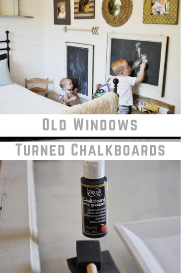 Turn old windows into chalkboards. This is such a simple way to make a chalkboard. It is one of a kind and so beautiful! This is rustic farmhouse style chalkboard at its finest.