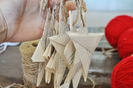 Star Christmas tree ornaments made from books.