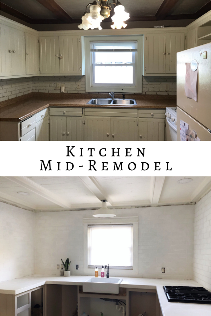 Old house kitchen remodel. Kitchen remodel 1880 house. White concrete countertops.