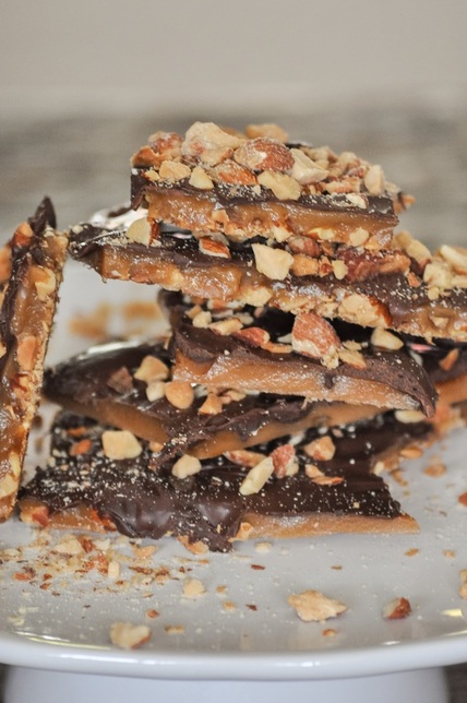 This is the easiest toffee recipe out there. Homemade candy can be scary, but not this recipe. It has an almond roca taste. So good!