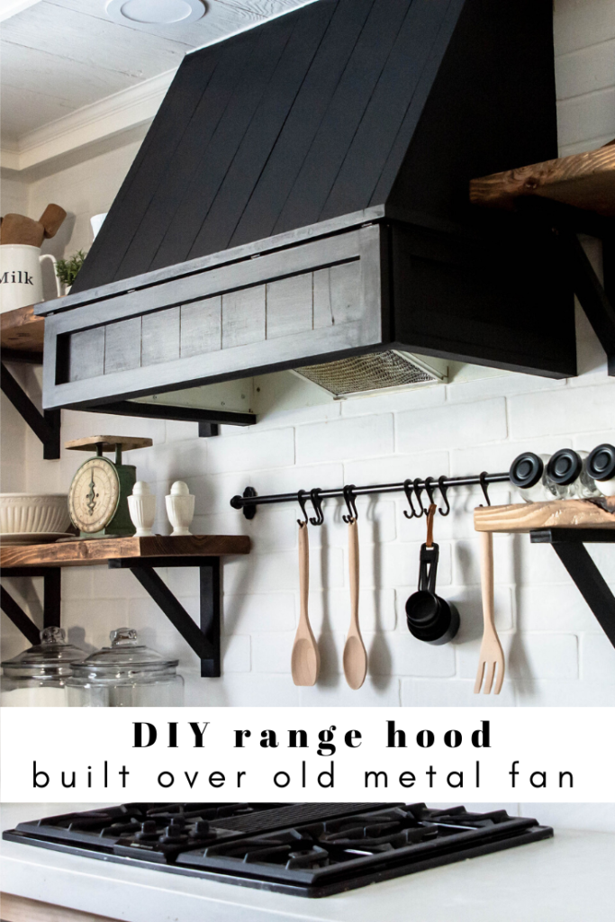 DIY range hood built around an old kitchen fan.