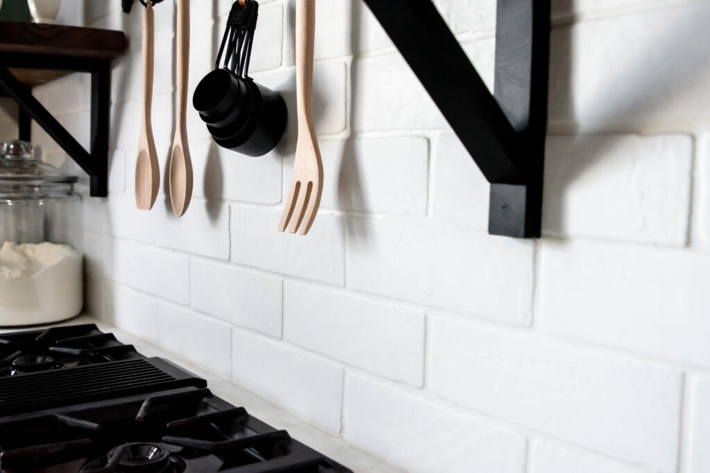 White Faux Brick Tile Backsplash Clover Lane