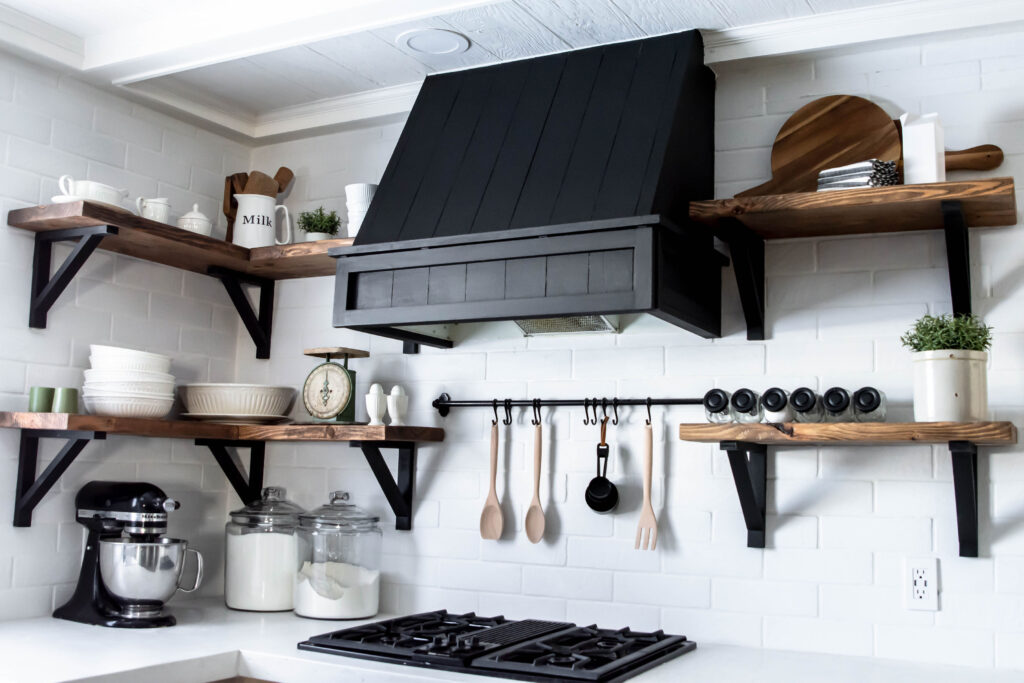 white faux brick tile backsplash - Clover Lane