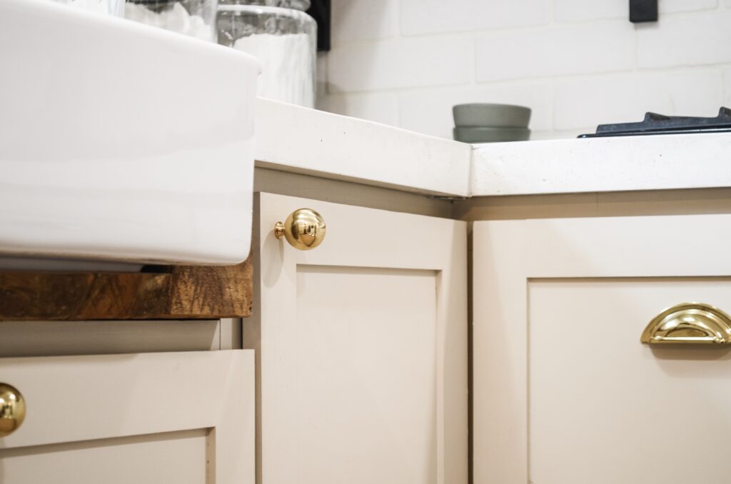 Kitchen with brass hardware