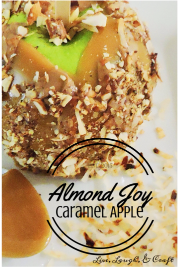 Almond joy toppings on homemade caramel apple